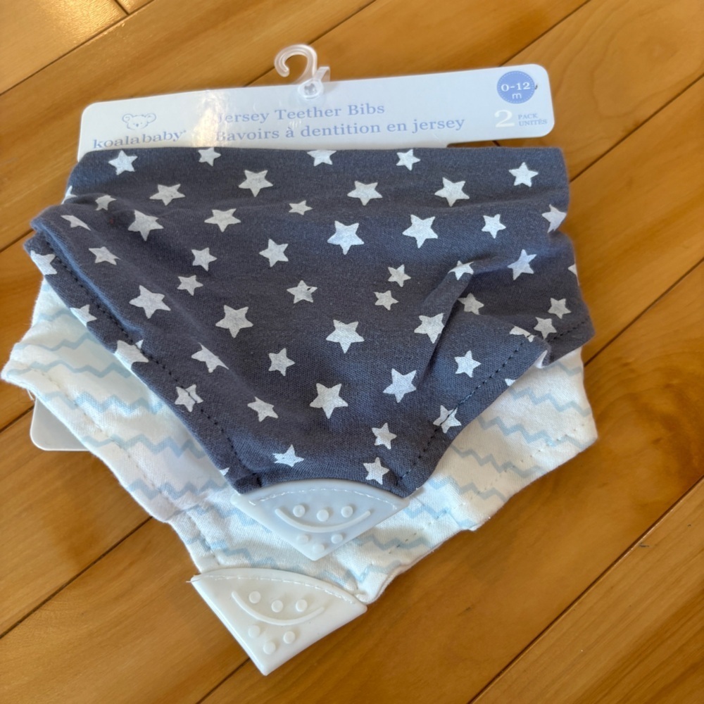Koala Kids Star and Wave Teether Bibs - Dark Gray and Light Blue NEW baby bib